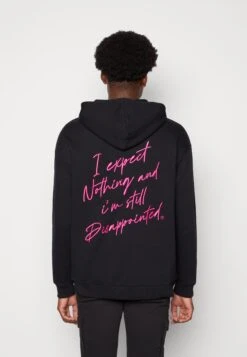 YOURTURN Embroidered Text Hoodie Unisex - Hoodie - Black