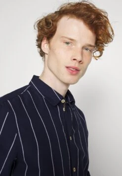 Pier One Linen Mix Stripe - Shirt - Dark Blue -Clothing Sale Store 368860f76af348d18efc7d675b2e5f38