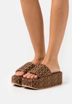 DKNY Vyra Platform Slide - Heeled Mules - Saddle/New Nude