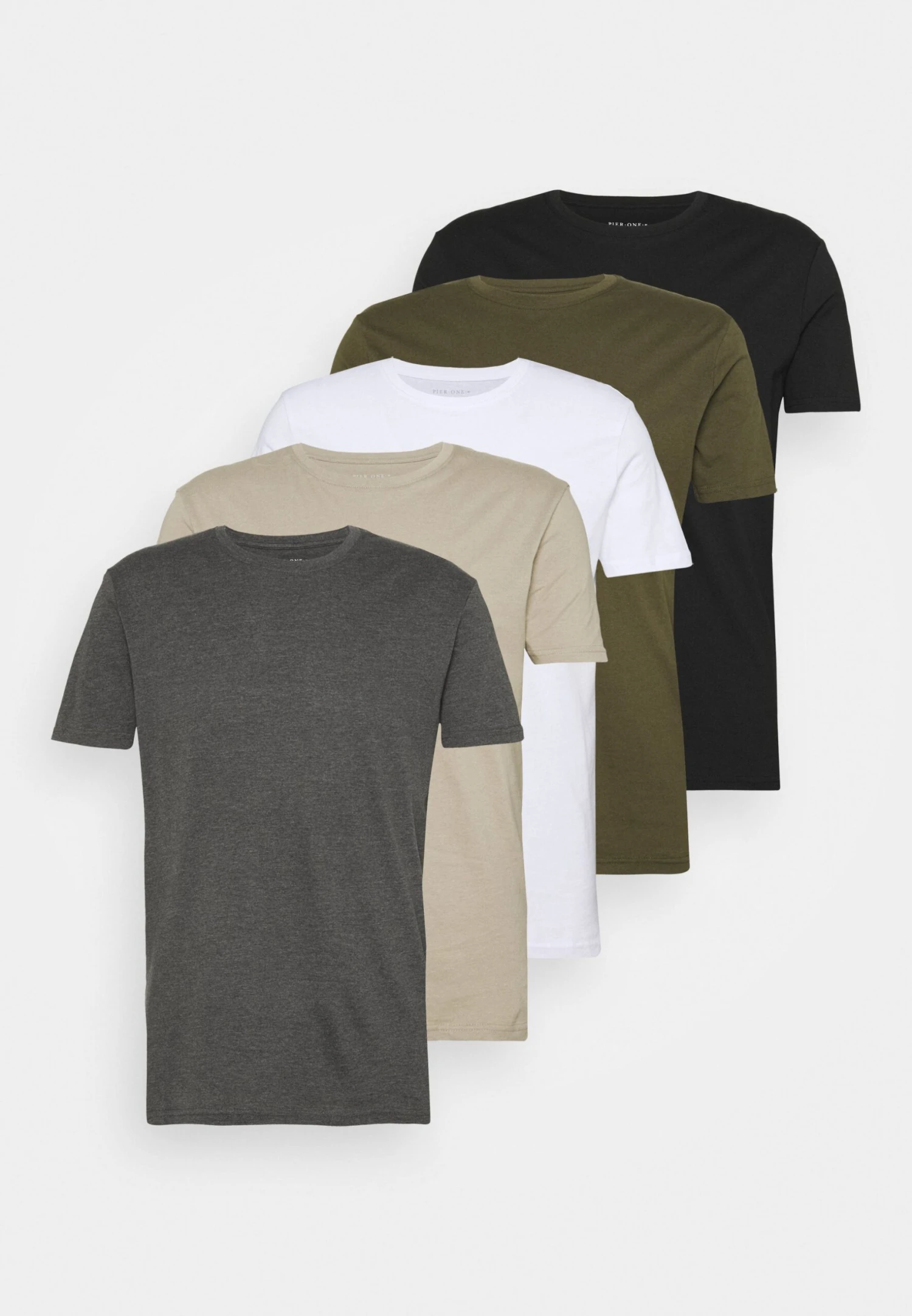 Pier One 5 Pack - Basic T-Shirt - White/Dark Grey/Black 6 Pier One 5 Pack - Basic T-Shirt - White/Dark Grey/Black - Image 6